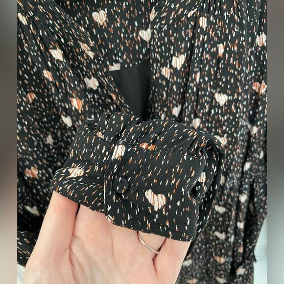 DR2 Black Red Abstract Heart Long Sleeve Fully Lined Shirt Dress Women’s Size S - Picture 3 of 8